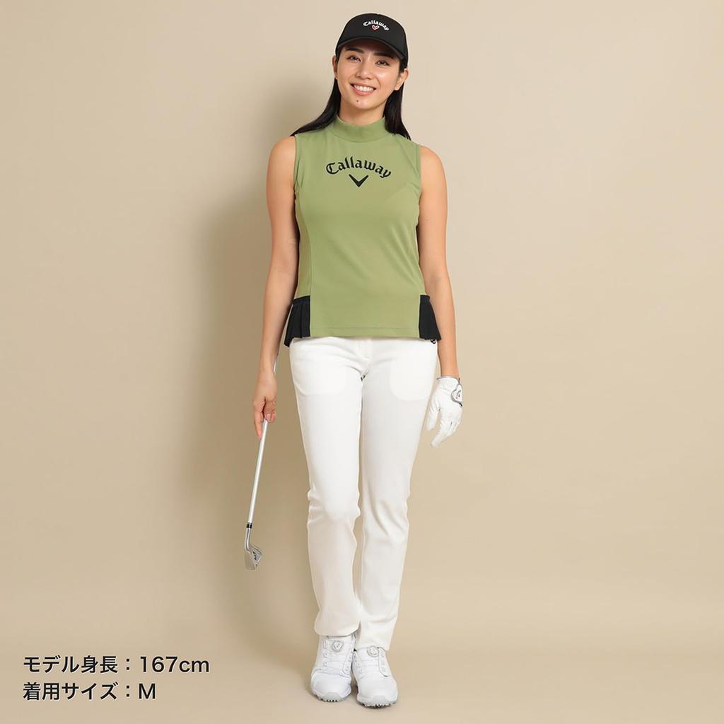 Callaway Sleeveless Mock Neck Shirt UV Golf Underwear C24134208 Women's (Brand Logo, Moisture-Wicking, Quick-Drying, Protection) / / 1181_Khaki