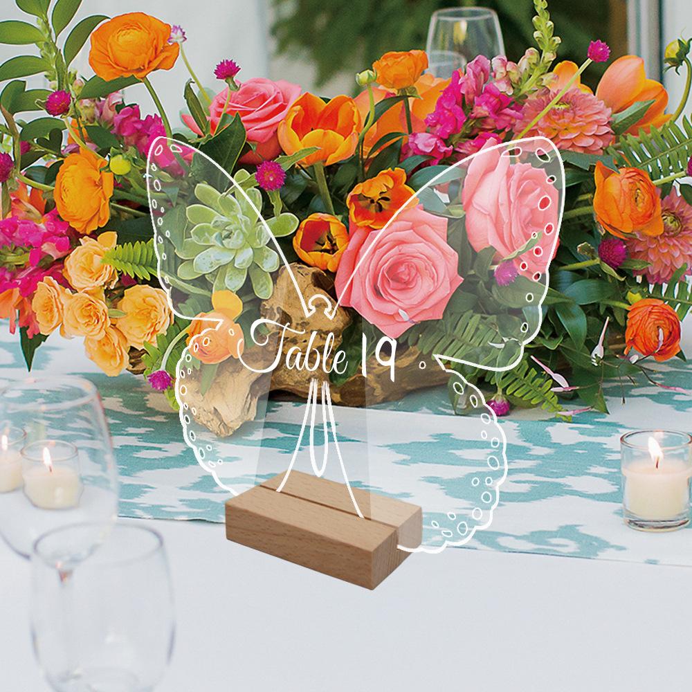 Acrylic Table Sign Holder with Wooden Base 10pcs Blank Clear Wedding Sign Number Place Card Holder Display Stand for Bar
