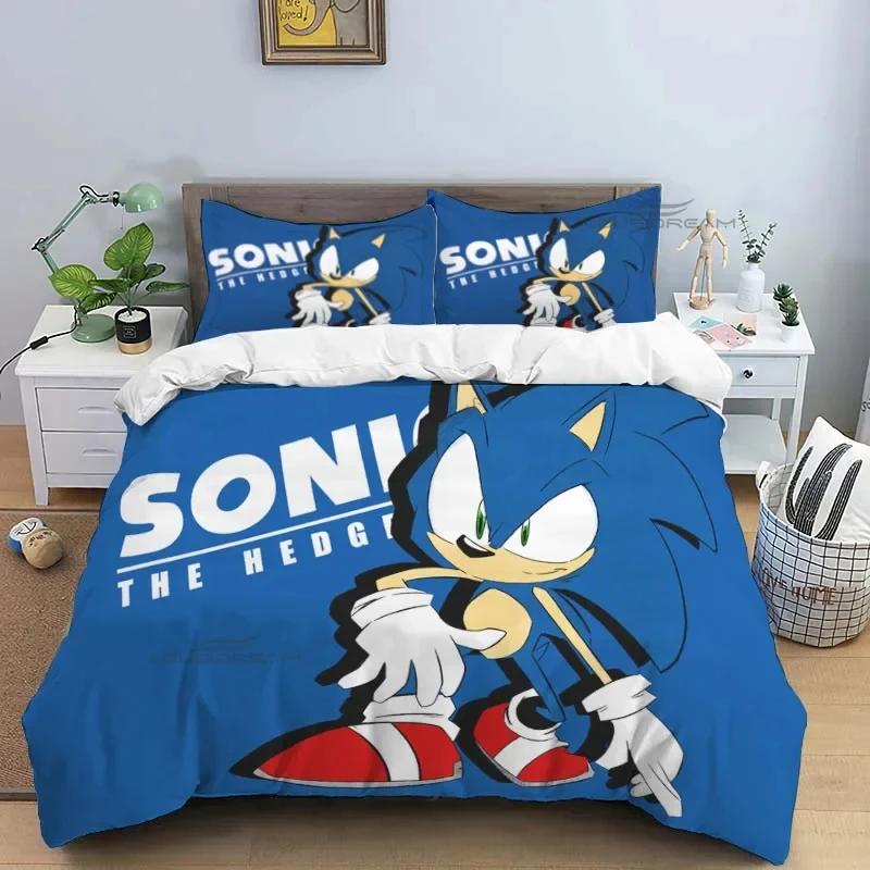 3D Cartoon Game Hedgehog Comforter Bedding Set,Duvet Cover Bed Set Quilt Cover Pillowcase,King Queen Size Bedding Set