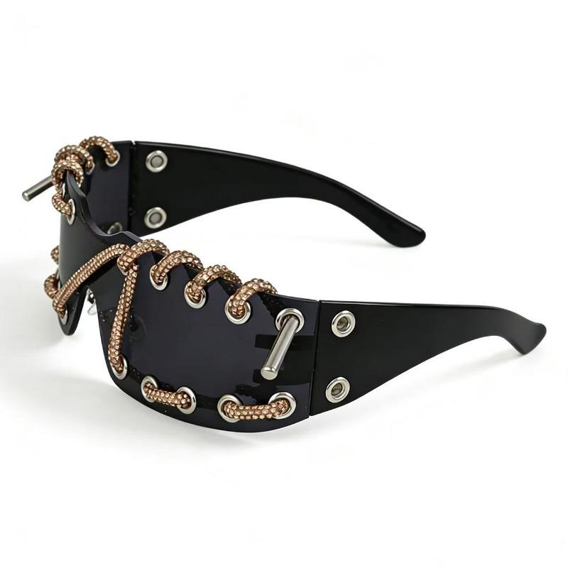 Cyberpunk Y2K Frameless Punk Flash Diamond Sunglasses Metal Ring Rivet Retro Futuristic Party Sunglasses