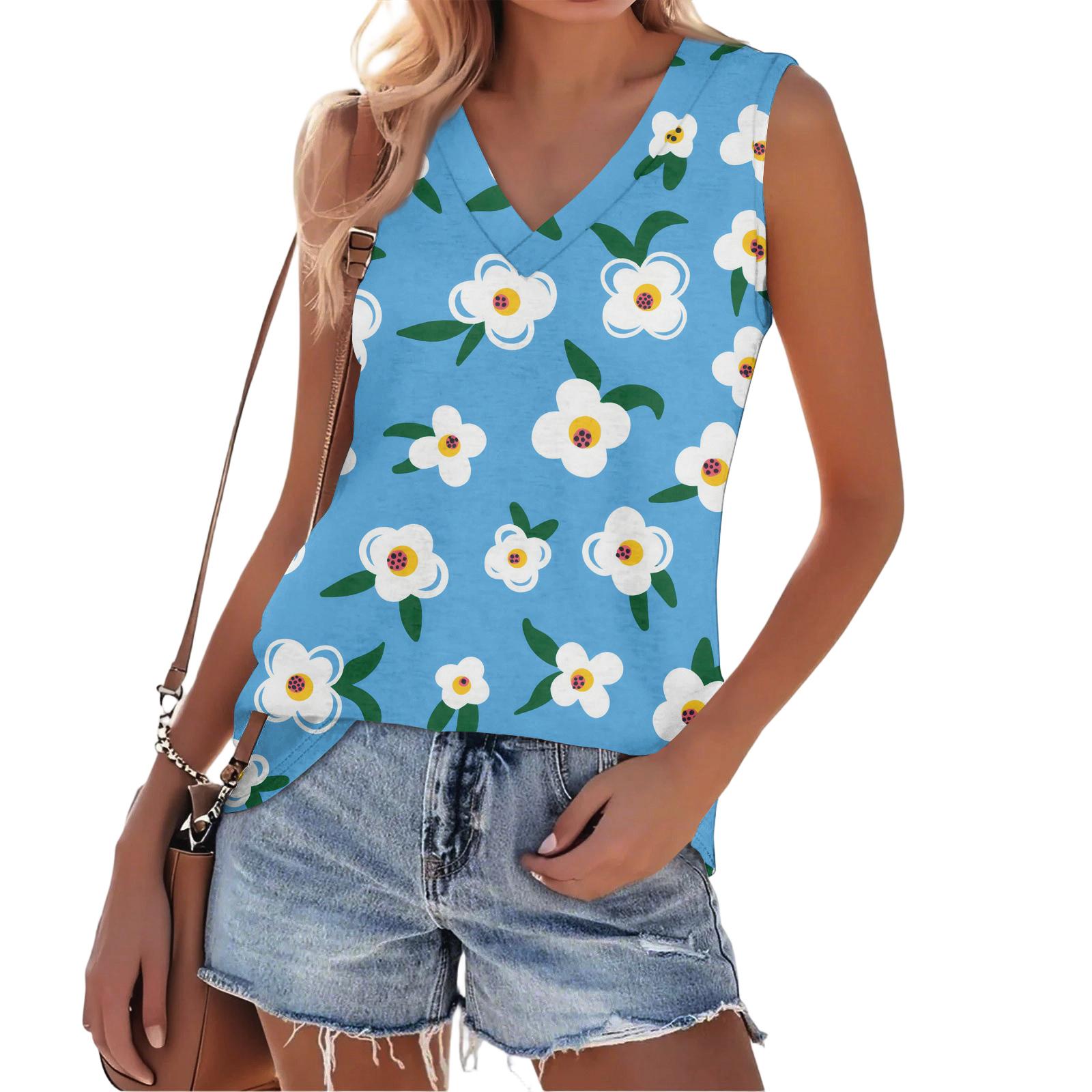 Женский модный повседневный универсальный летний топ-майка с цветочным принтом, облегающий XXXXL