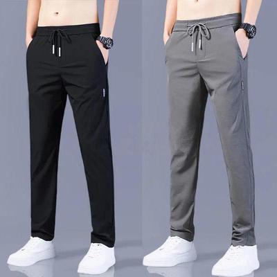 Pánske trendy kórejské letné nohavice z ľadového hodvábu - Voľné, rovné, ležérne, tenké, elastický strih