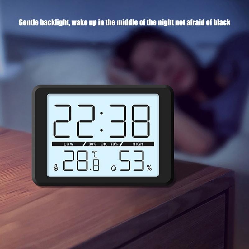 Magnetische Hänge-Digitaluhr mit Innenraumtemperatur- und Luftfeuchtigkeitsanzeige Großer LCD-Bildschirm für Schreibtisch, Wand, Kühlschrank