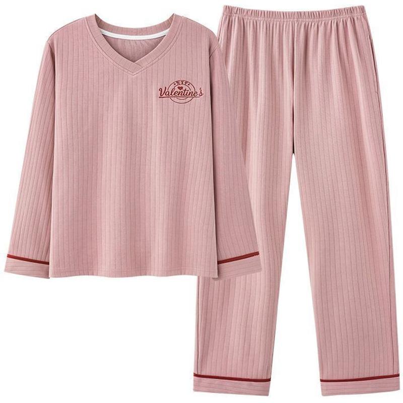 

Женский костюм из 2 предметов, хлопковая пижама, футболка и брюки, хлопковый свободный повседневный летний костюм из двух предметов, топ и брюки L конфеты розовый