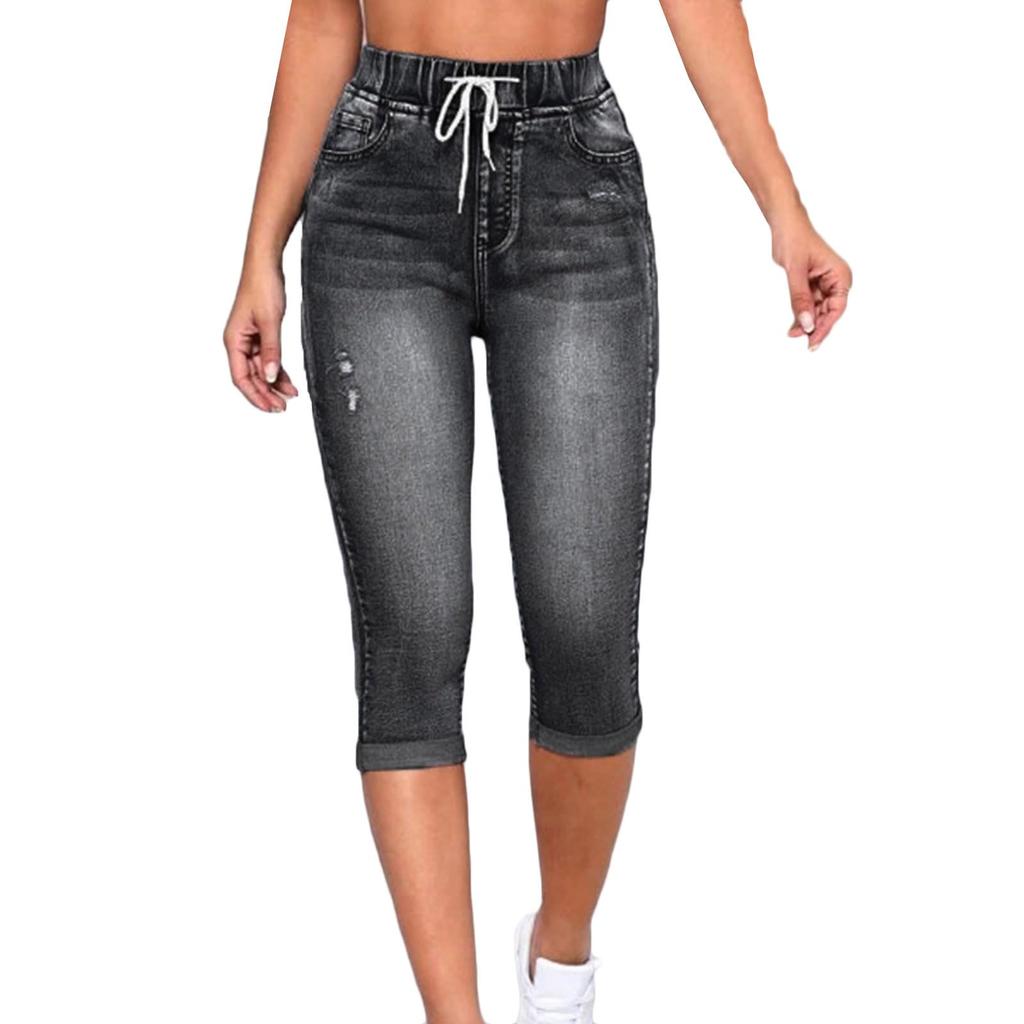 Damen Gerade Hosen Jeans Mit Taschen Lässige Denim Hosen