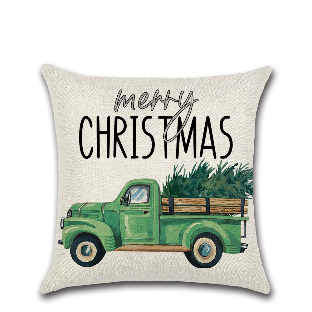 New Christmas Printed Linen Cushion Cover Elk Santa Claus Home Sofa Decorative Cushion Cover