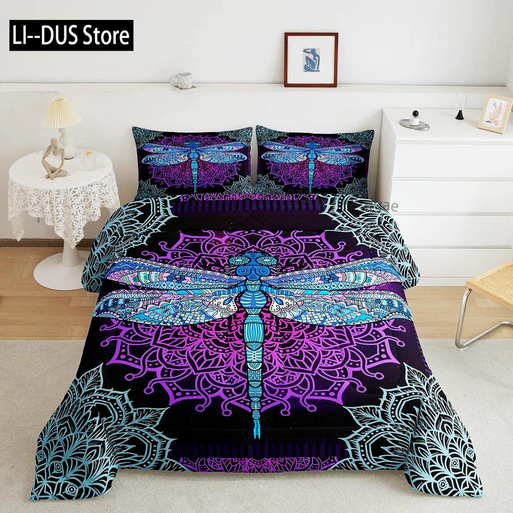 Comforter Colorful Dragonfly Wing Queen Size Bedding Set For Kids Teens Adult Comforter Decoration 3 Pcs Bed Set
