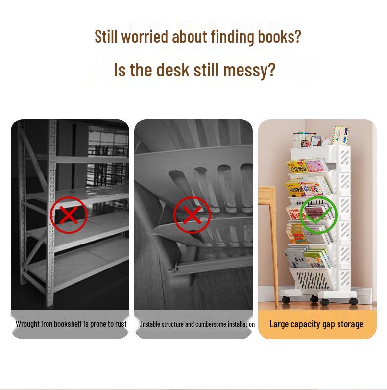 Wall-Mounted Bookshelf & Desk Organizer with Movable Table and Trolley