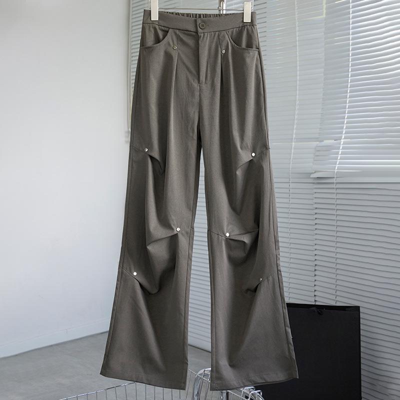 Women's Spring and Summer New Style Plus Velvet Makes Them Look Taller and Slim, Single Button Pleats Versatile Draped Straight Trousers