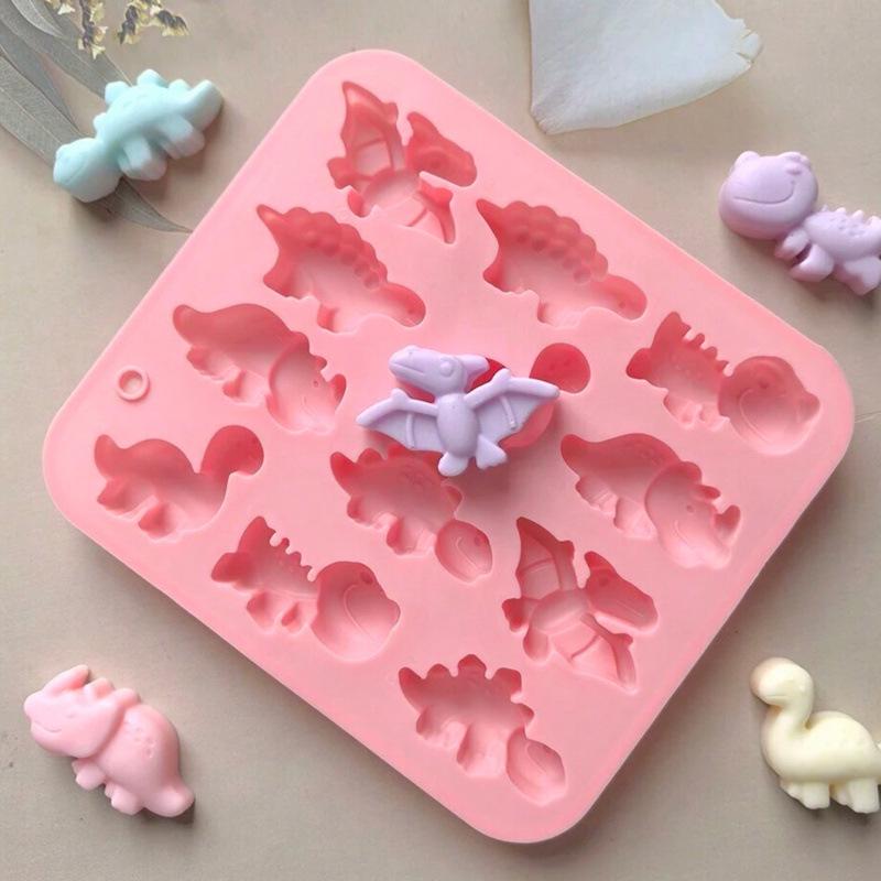 12-Hole Dinosaur Silicone Mold for Candy, Chocolate, Jelly, Ice Cubes, Mousse, and Cake Making