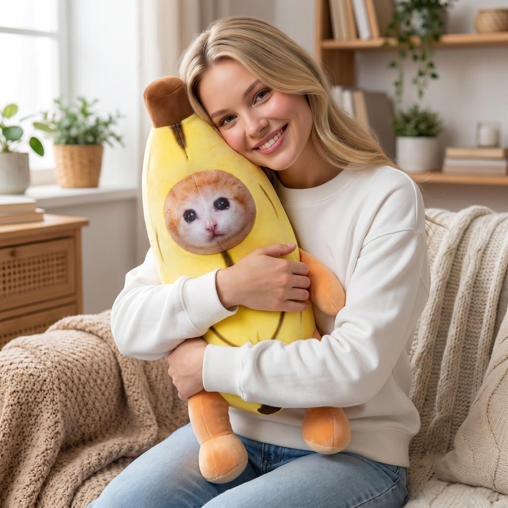 Plush Stuffed Animal Toy Soft Stuffed Doll Banana Shape Design with Animal Face and Limbs for Kids and Collectors