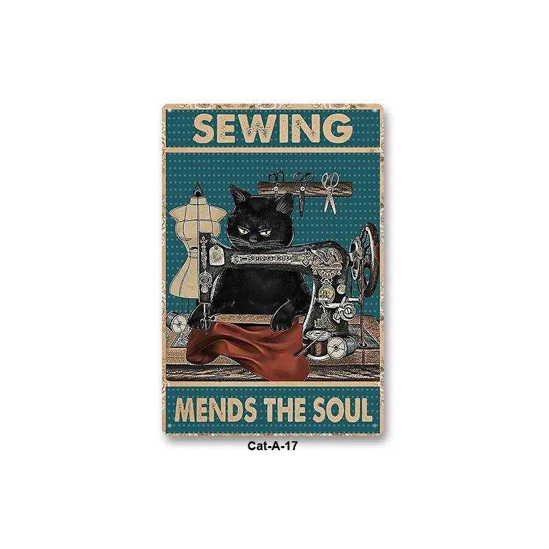 Metal Tin Sign Vintage Anime Animal Black Cat Poster Shabby Wall Plate Signs Crafts Garage Home Decor Plaques Tinplate Painting