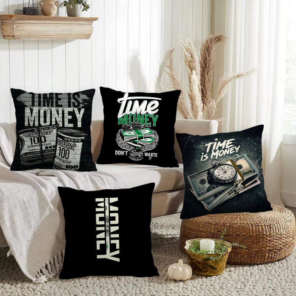 Funny Time Is Money Cushion Cover Short Plush Double-Sided Printing Home Machine Washable In Warm Winter Pillow Cover