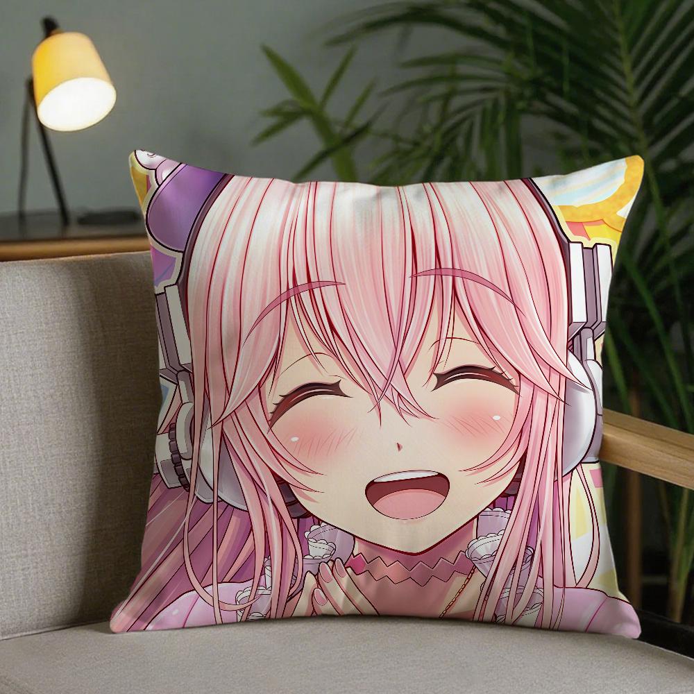Anime SSuper Sonico Pillow Case Square DoubleSided Printing Sofa Cushion Cover Pillowcase Bedroom Bedside