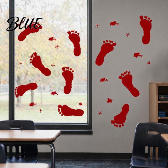 Dekorative Fensterfolie Halloween Blutfingerabdrücke/Fußabdrücke Wandaufkleber Abnehmbare Aufkleber Gruselige Wasserdichte Kratzfeste Aufkleber DIY Dekoration