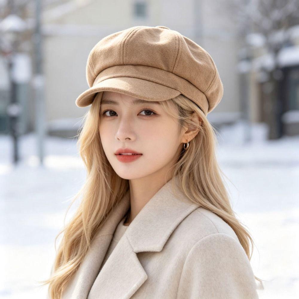 Woolen Fabric Baker Cap Solid Color Beret Hat Fashion Octagonal Cap  Autumn Winter