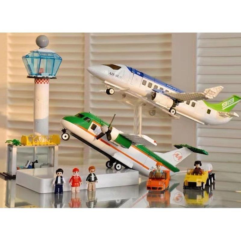 731PCS Aviation World Civilní letiště Montáž letadla Model Stavebnice Blok Stahování zavazadel Van Děti Diy Cihly Dárky pro hračku