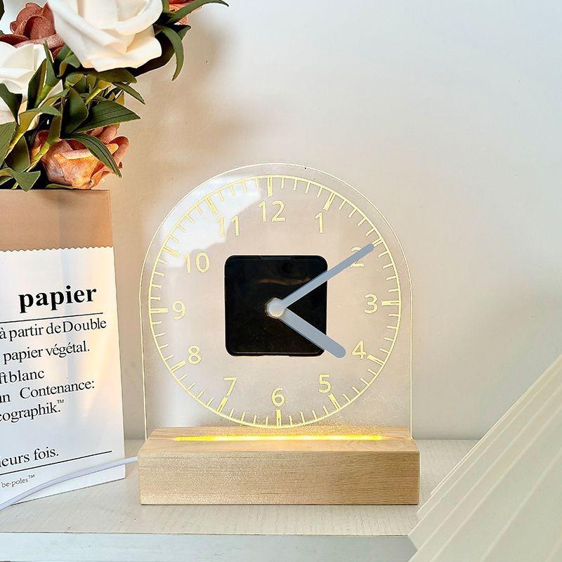 Stylish, Simple, Fashionable, Transparent Acrylic Clock, Luminous Night Lamp, Table Clock, Desktop Style Ornament, Silent Home Use