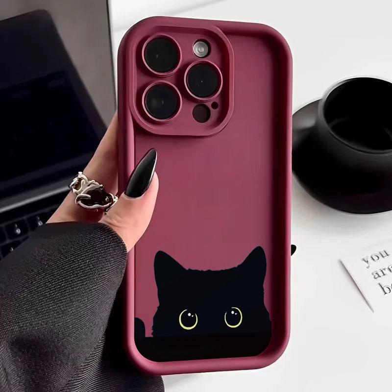 For iPhone 17 16 15 14 Pro Max 13 12 11 Pro Max XS XR X 15 14 Plus 17 Air Black Cat Graphic Case Shockproof Soft Matte Cover