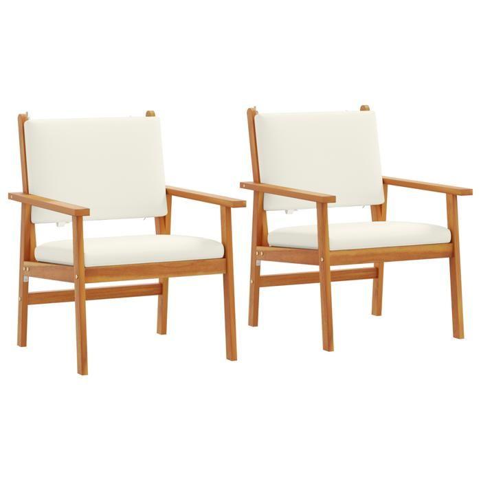 Chaises de jardin vidaXL 2 pcs avec coussins en bois d'acacia solide 4106576