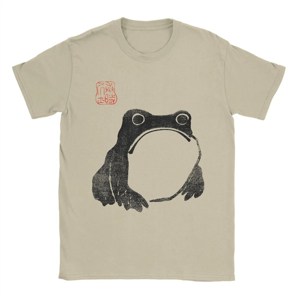 Japanese Grumpy Frog Toad Unimpressed Animal Funny Chubby T-Shirts 100% Cotton Tee Shirt for Men's Y2K Short Sleeve Clothing
