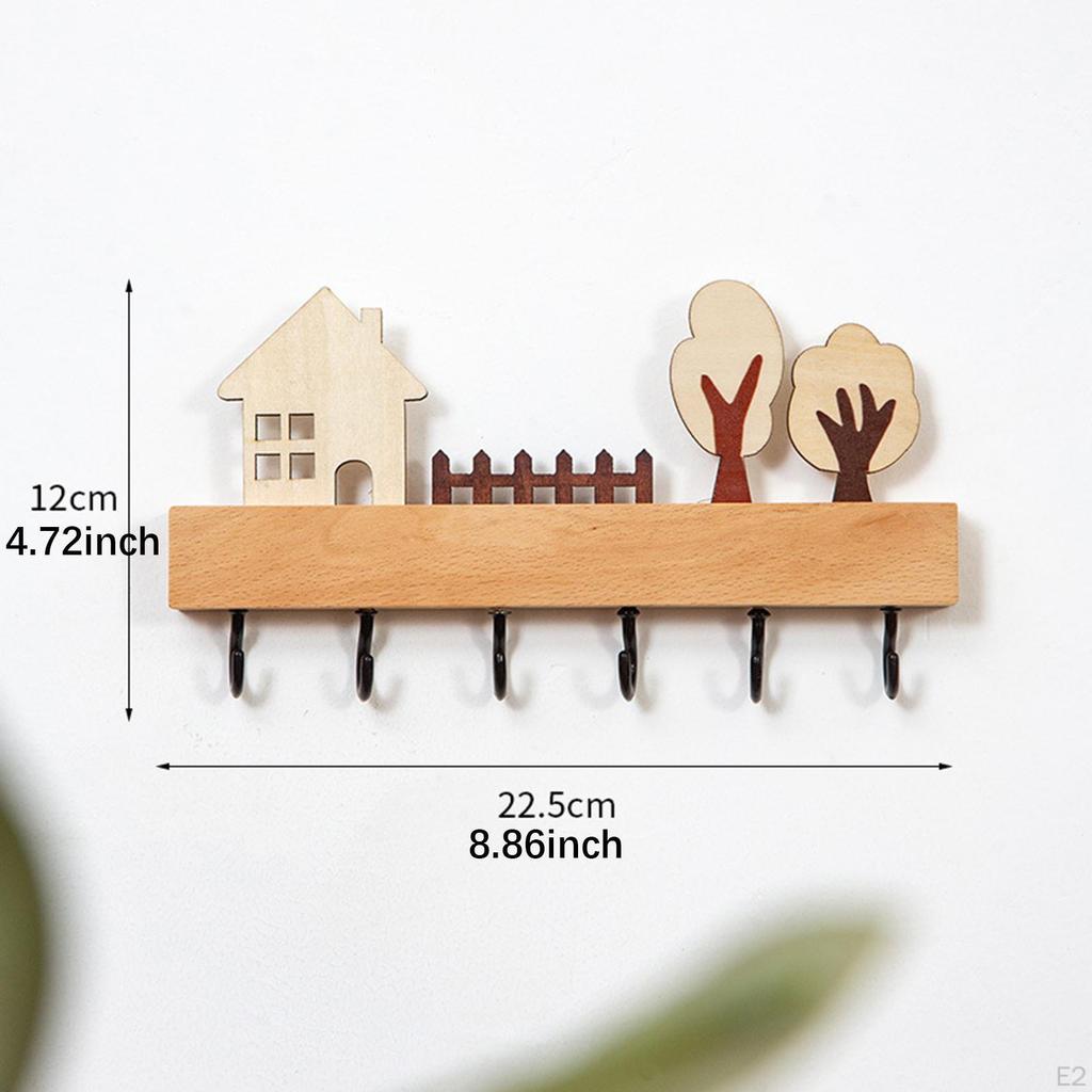 Wooden Key Holder Hat Rack 6 Hooks, Wall Hanging Nordic Rustic Mounted Hanger for Entryway