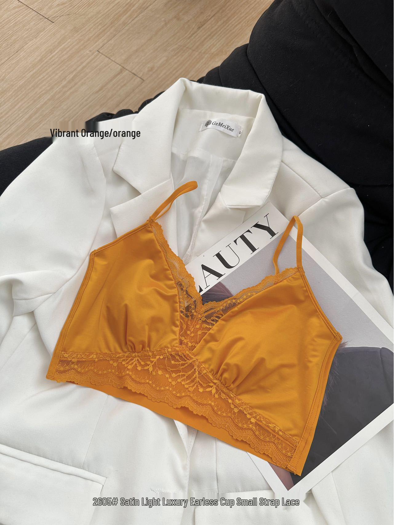 Satin Light Luxury Lace Back Ultra-Thin Soft Support Women s Bandeau with Bunny Ear Cups L (120-140 lbs)
