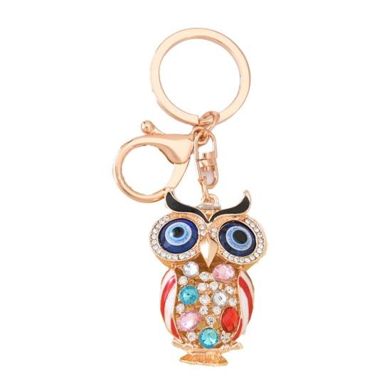 Owl Keychain with Enamel Accents Sparkling Rhinestone Car Key Ring for Women Wisdom Symbol Pendant for Bags Keys
