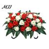 Long-lasting Memorial Flowers Artificial Cemetery Headstone Flower Saddle 34-Head Realistic UV-Resistant Fake Outdoor Bouquet Silk Rose Tombstone