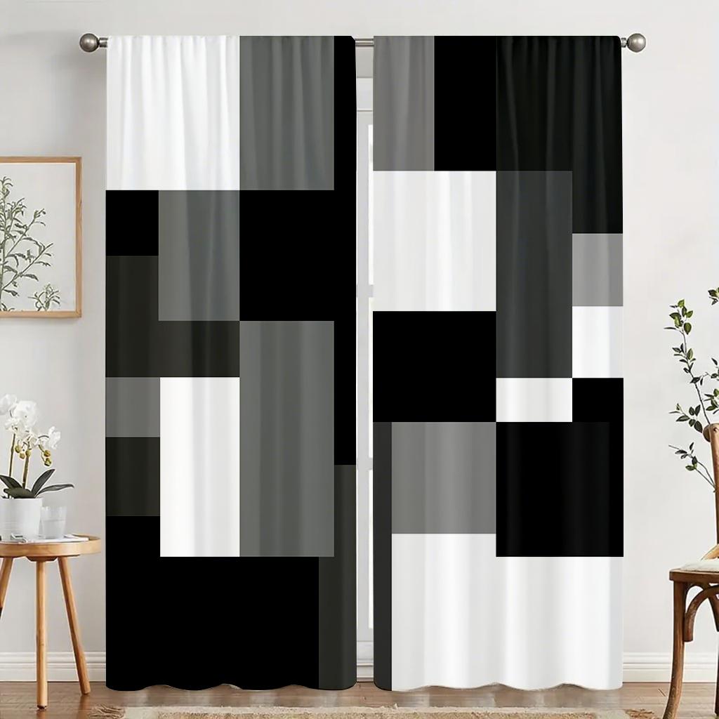 Room Darkening Geometric Blockout Curtains Polyester Drapes Living Home Decor Curtain Set Of 2 Modern Made With Rod Pocket Washable Ready