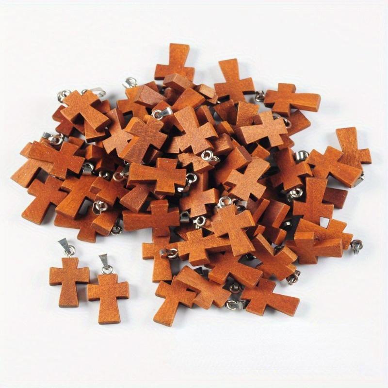 10PCS Mini Cross Necklace Handmade Cross Pendant with Buckle Cross Pendant DIY Small Wooden Cross Pendant
