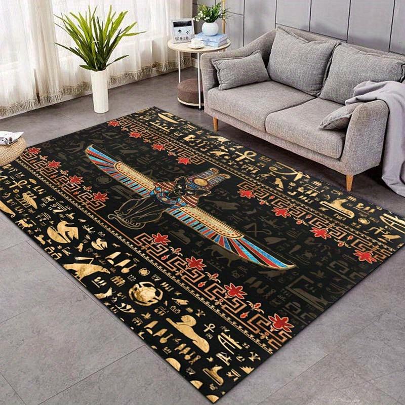 Egyptian Cat and Hieroglyphs Rug Ancient Civilization Art for Modern HomesLarge Floor Mat Anti Slip Carpet Can Be Machine Washed
