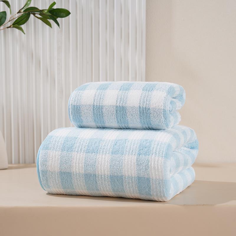 

Минималистичный клетчатый набор банных полотенец из кораллового флиса, высоко впитывающий, мягкий, толстый, для ванной, спа, дома, быстросохнущий, большого размера 35*75cm 1pcs синий