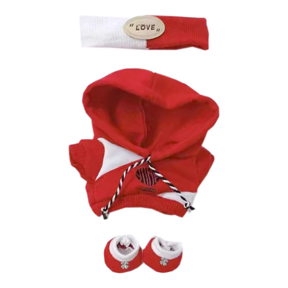 

niannyyhouse Plush Doll with Headband, Hoodie, Shoes, and Flame Set (10cm-15cm, 20cm, 40cm), Clothes, Denim Suit, Cotton Doll, and Accessories (Red -