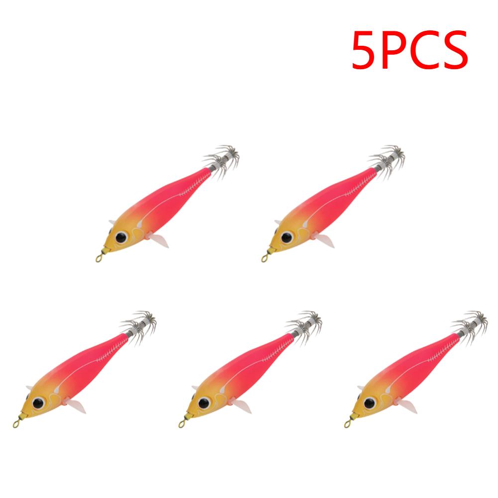 5 ST Livslika Bläckfiskerkrok 6g/7.3cm Lysande Simulerad Räka Dubbelkrok Bläckfiskjiggar Beten Lysande Bläckfiskbete Fiskeutrustning
