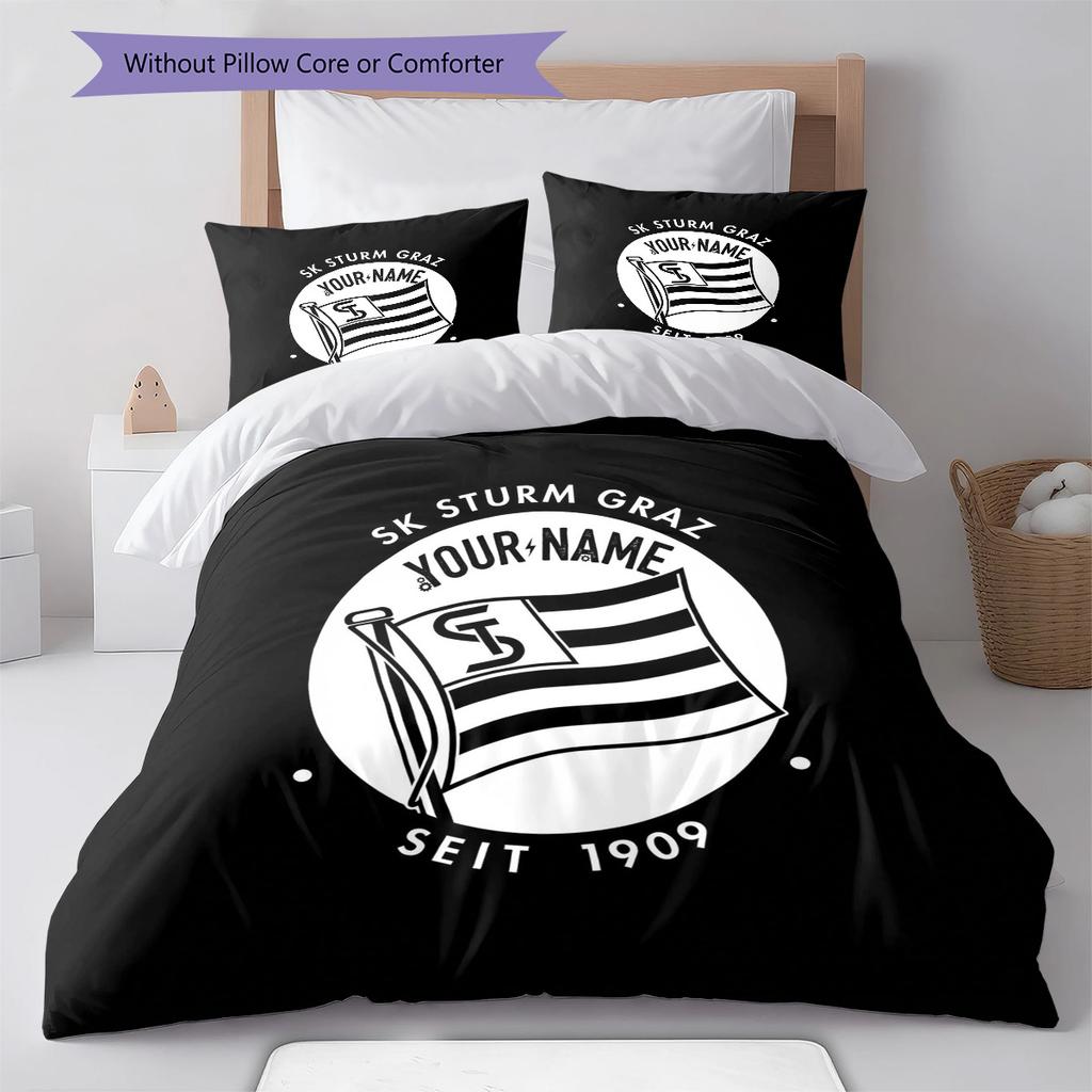 Sk Sturm Graz Crest Custom Name Pattern Bedding Quilt Set Quilt Cover Pillowcase Home Birthday Gift(1 * duvet cover + 2 * pillowcase, without core)