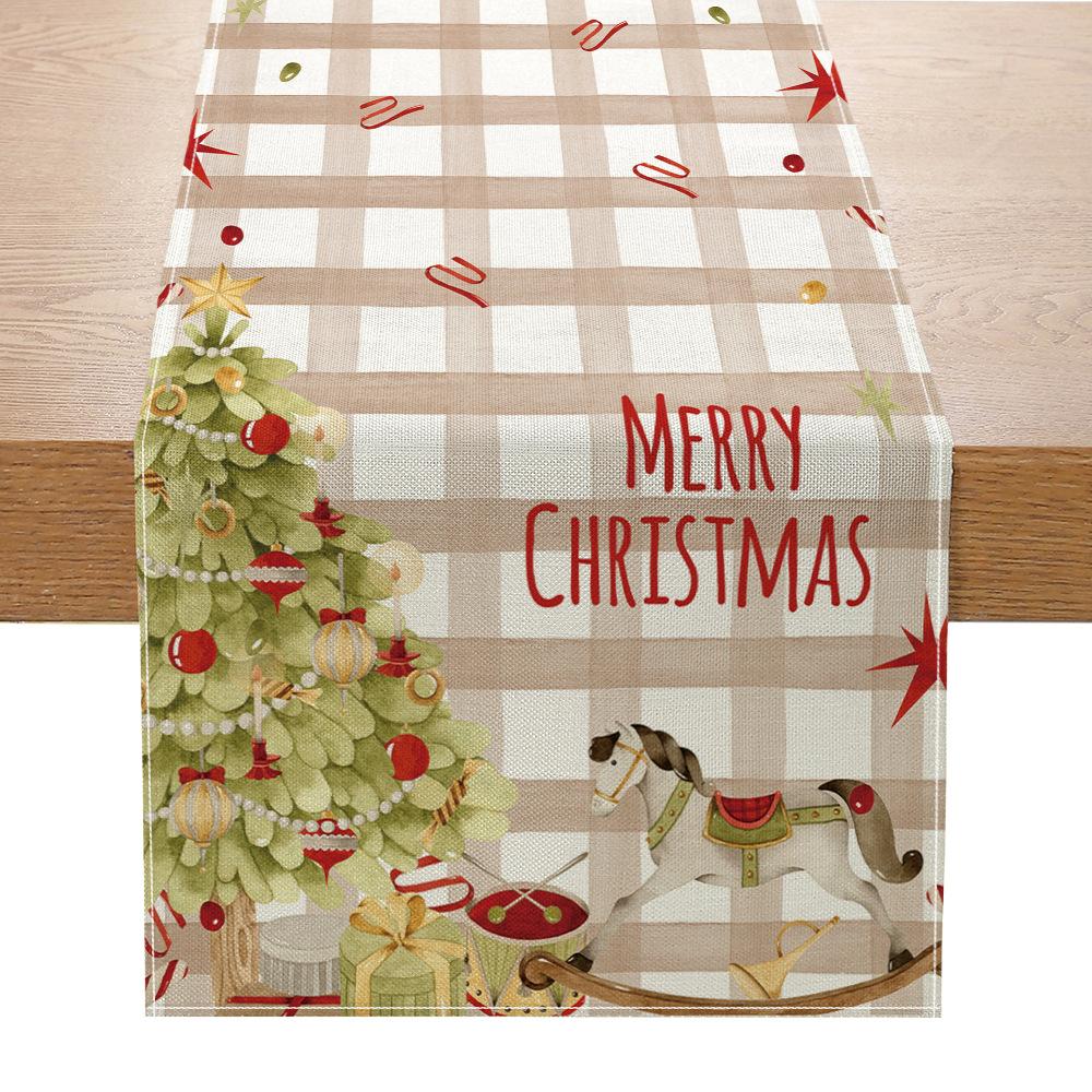 Christmas Printed Table Flag Kitchen Table Festive Decoration Small Tablecloth Linen Table Cloth