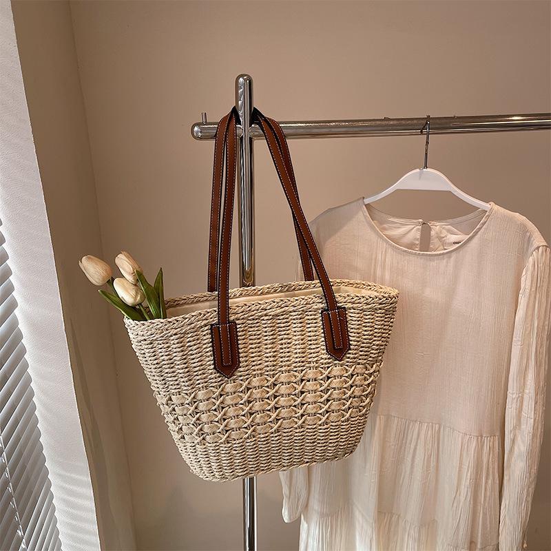 

Соломенная плетеная сумка на одно плечо, новая радужная полосатая соломенная плетеная сумка, пляжная сумка для отпуска, универсальная женская сумка