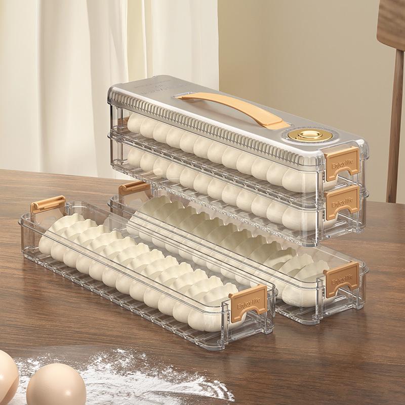 Multi-layer Transparent Dumpling Storage Box with Timer - Kitchen Food Grade Plastic