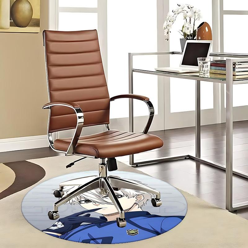 1pc Anime Design Blue Lock Round Carpet - Office Chair Mat, Non-Slip Rug for Home Decor, Seasonal Gift, Suitable for Office, Living Room