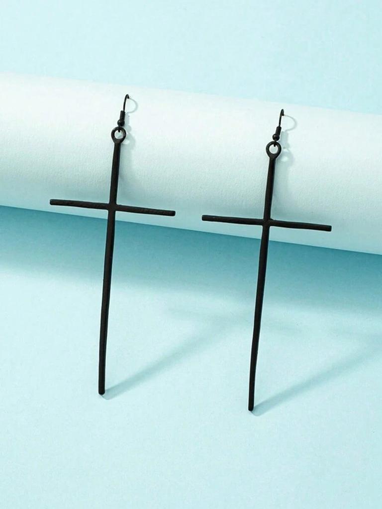 1Pair Big Cross Drop Earrings Minimalist Large Cross Pendant Dangle Earrings Hip-Hop Punk Style Statement Jewelry Gift for Women Men Wear