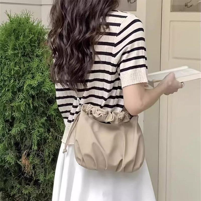 Fashi Elegant Cloud Bag Pure-color Versatile Messenger Bags Niche Design Drawstring Pleated Bag High-quality Nyl Casual Bags