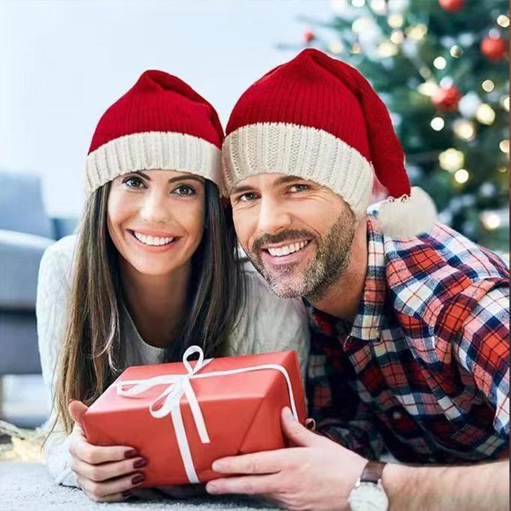 Runtow 1Pc Christmas Hat Red Santa Hat Knitted Christmas Hat Perfect to Use as Christmas Party Decoration Holiday Photo Props