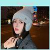 Knitted Winter Hat With Fleece Earmuffs And Large Pom Pom For Women Casual Style