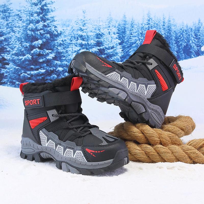 Boy's Winter Snow Boots with Plush Insulation Anti Slip Outdoor Sports Snow Boots