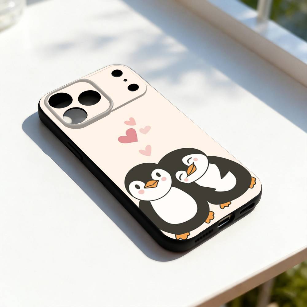 Penguin Kawaii Cute Cartoon Phone Case For iPhone 11,12,13,14,15,16,17,Pro,Max,Plus,E,SE4,Air,Mini Black Soft Cover