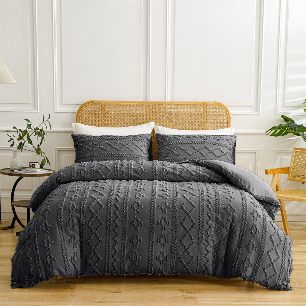 Soft and Warm Solid Color Bohemian Cut Flower Three Piece Set Includes 1 or 2 Pillowcases in Multiple Sizes for Winter Bedding