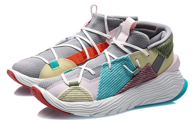 Li Ning Kung Fu Jackie Chan Kung Fu Collection, Winterized Edition Mid top Basketball Shoes Women's Gray Yellow Green AGBQ084-3
