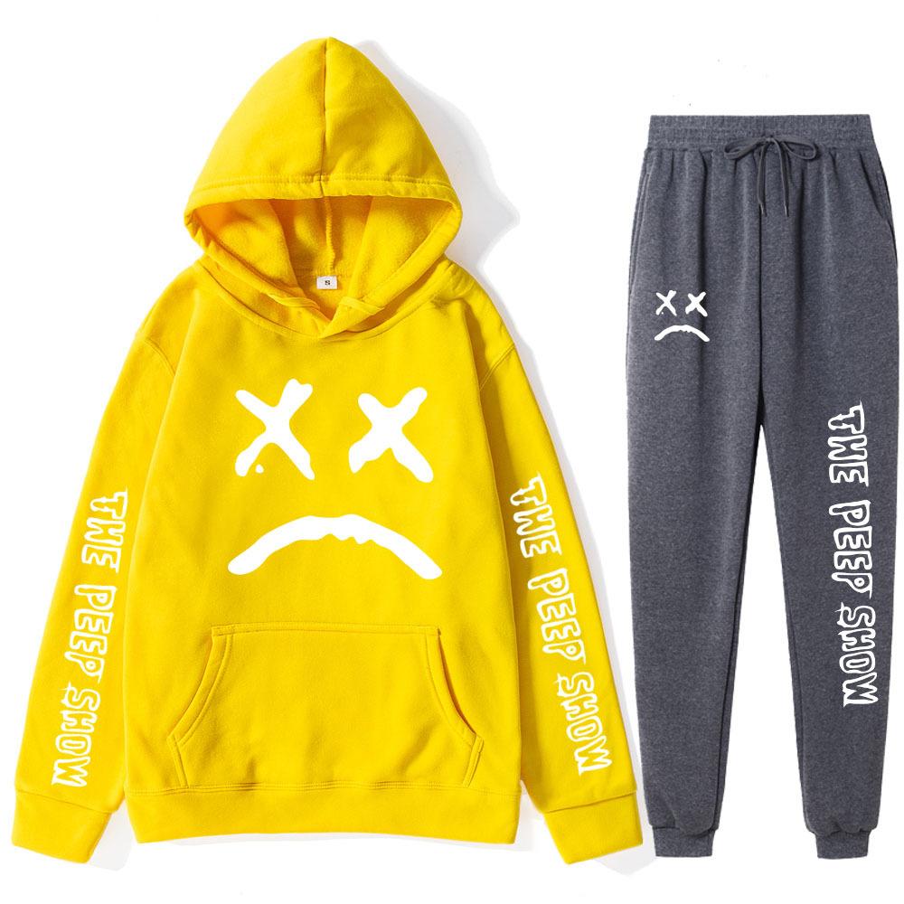 

Autumn Winter Lil Peep The Peep Show Graphic Printed Hoodies Sweatpants Set Fashionable Casual Warm Sports Long Sleeved Pants Men s Sport Wear S