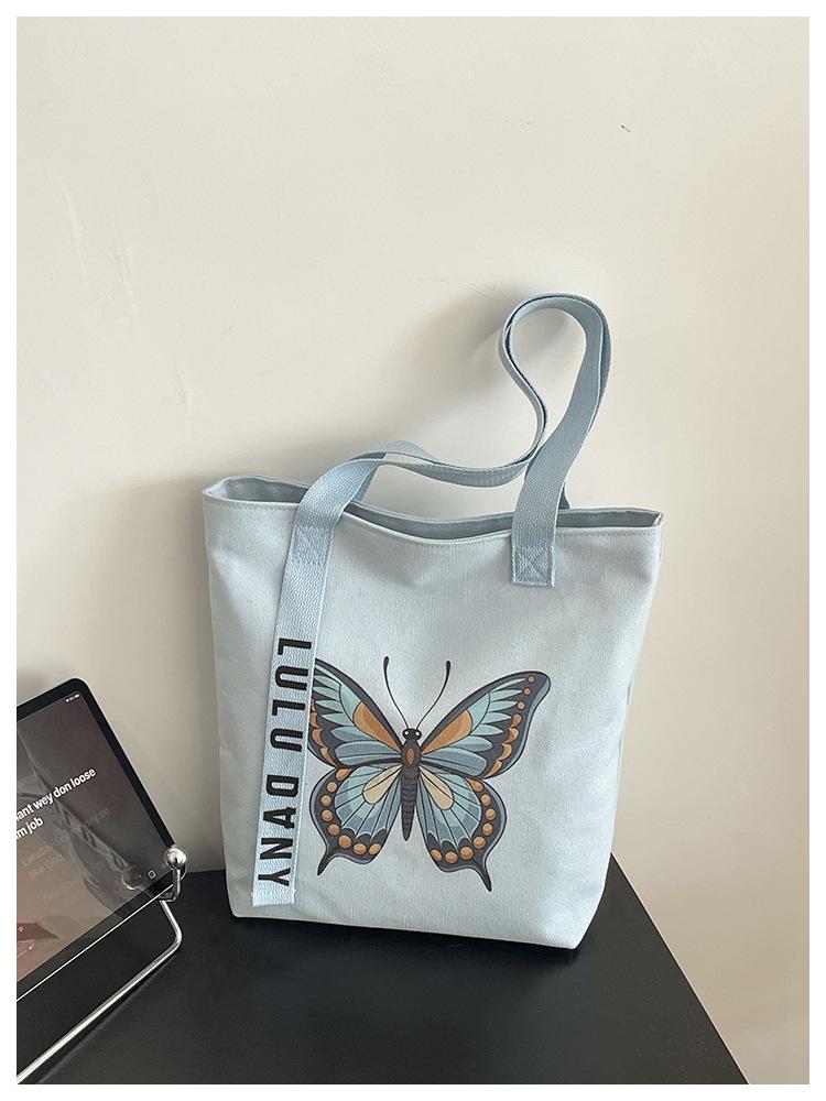 Women's Retro Butterfly Print Canvas Shoulder Bag - Stylish, Artistic, Large Capacity for Beach & Casual Use